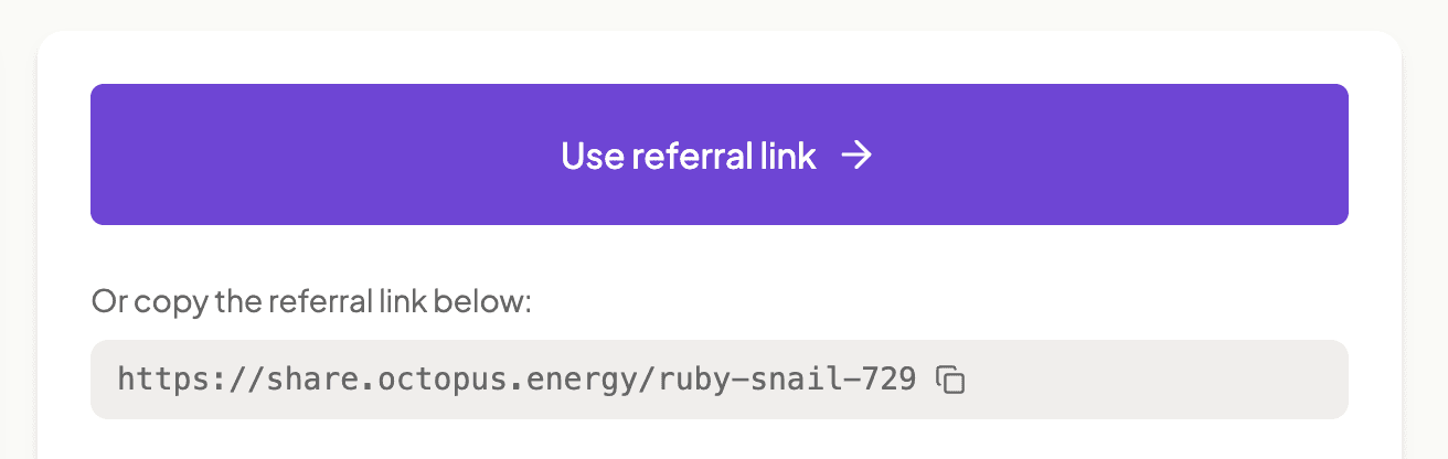 ReferralPlug Octopus Energy referral landing page showing the green referral button