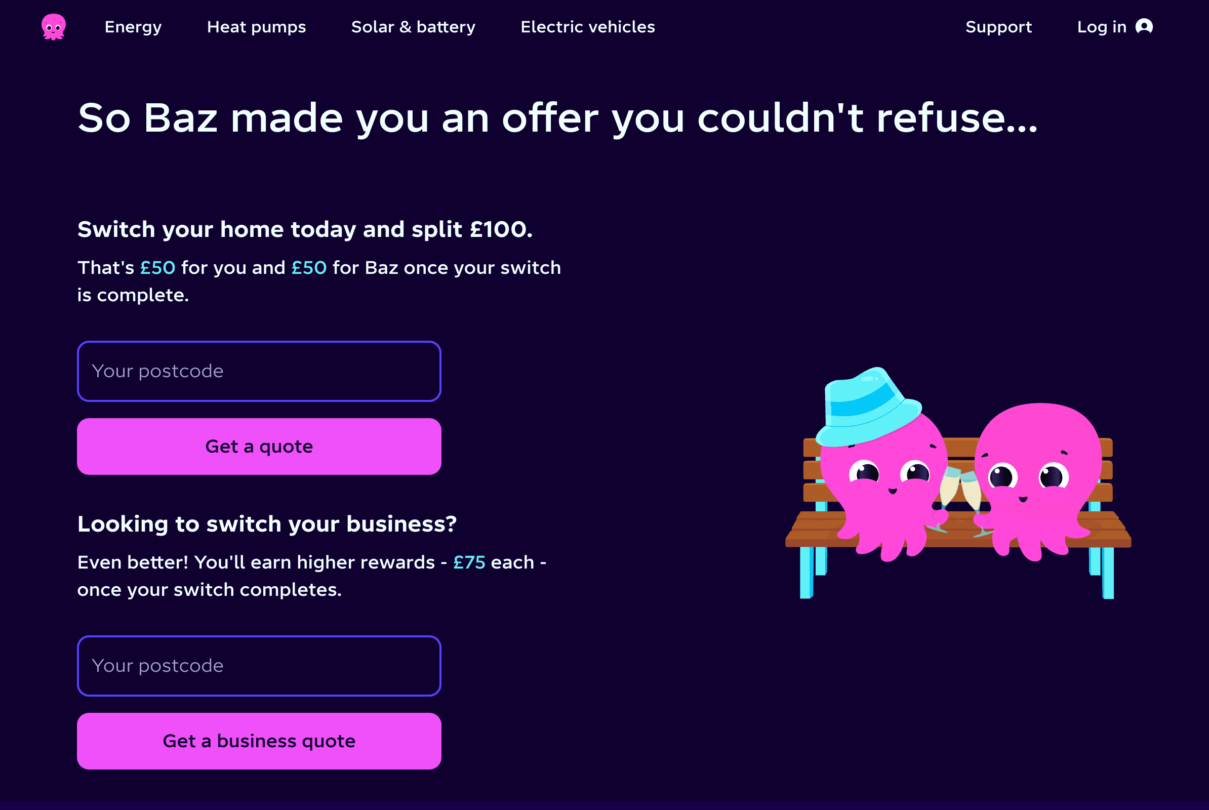 Octopus Energy postcode entry screen during sign-up