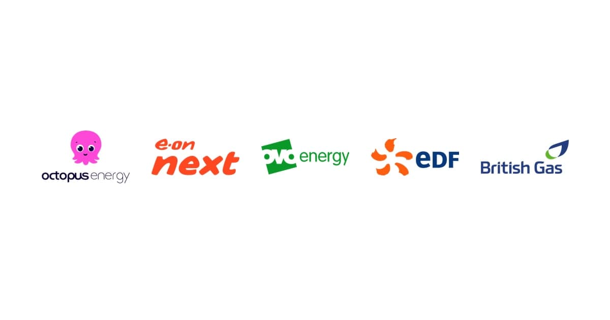 the Octopus Energy, E.ON Next, OVO, EDF and British Gas logos side by side