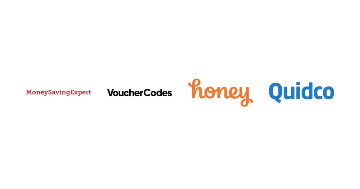 the MoneySavingExpert, VoucherCodes, Honey and Quidco logos side by side