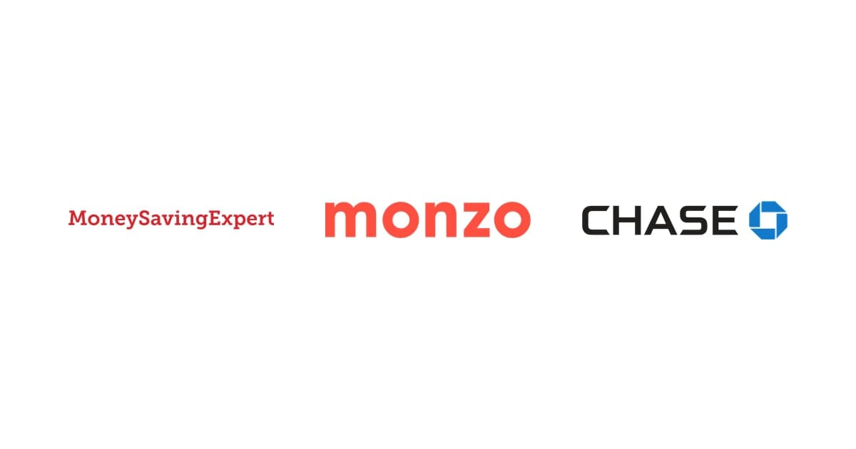 the MoneySavingExpert, Monzo and Chase logos side by side